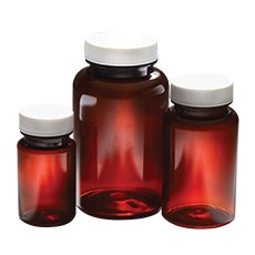 Packer Round Plastic Bottle with Screw Cap, Amber, 45-400, 16.9 oz/500 mL